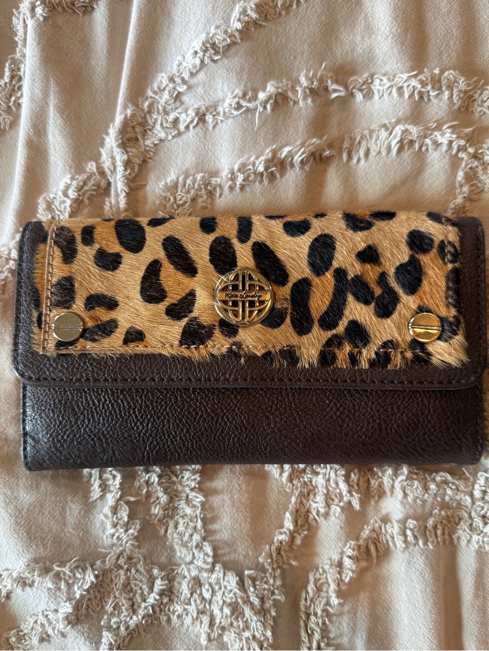 Kate Landry Women's Leopard Haircalf and Brown Wallet
